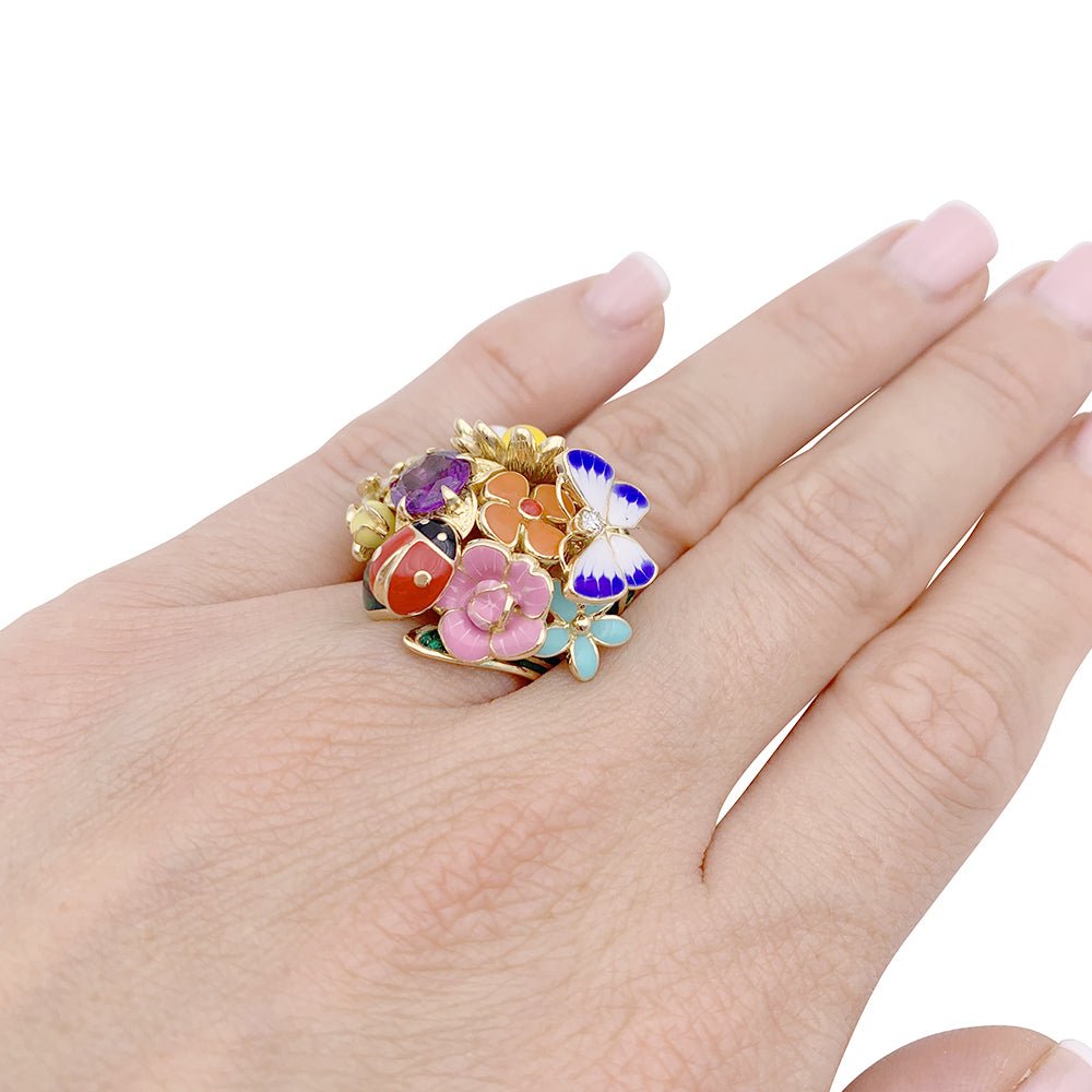 Bague Cocktail DIOR "Diorette" en or jaune, émail, améthyste et diamant - Castafiore