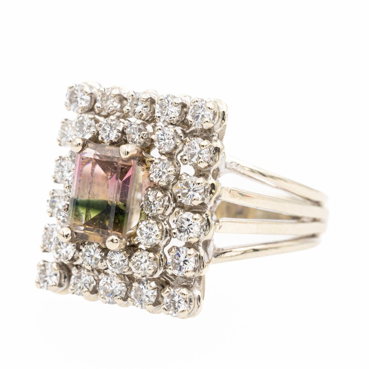 Bague Cocktail en or blanc, diamants et tourmaline - Castafiore