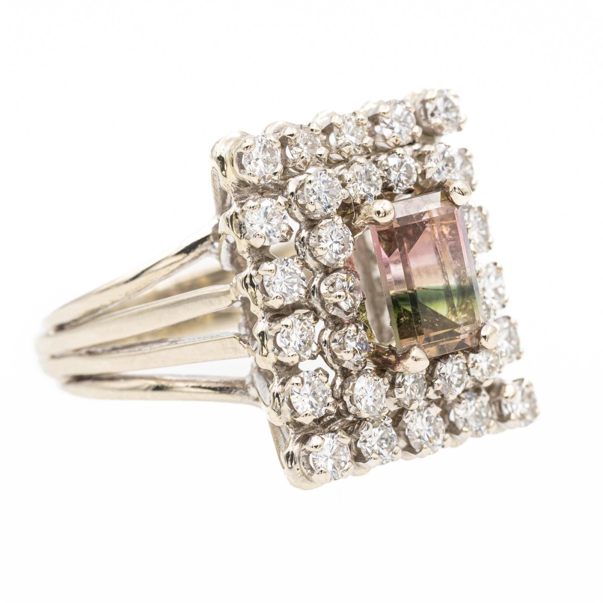 Bague Cocktail en or blanc, diamants et tourmaline - Castafiore