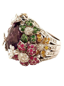 Bague Cocktail en or blanc et en améthyste, rubis, grenats verts et diamants - Castafiore