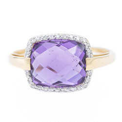 Bague Cocktail en or jaune, diamants et améthyste - Castafiore