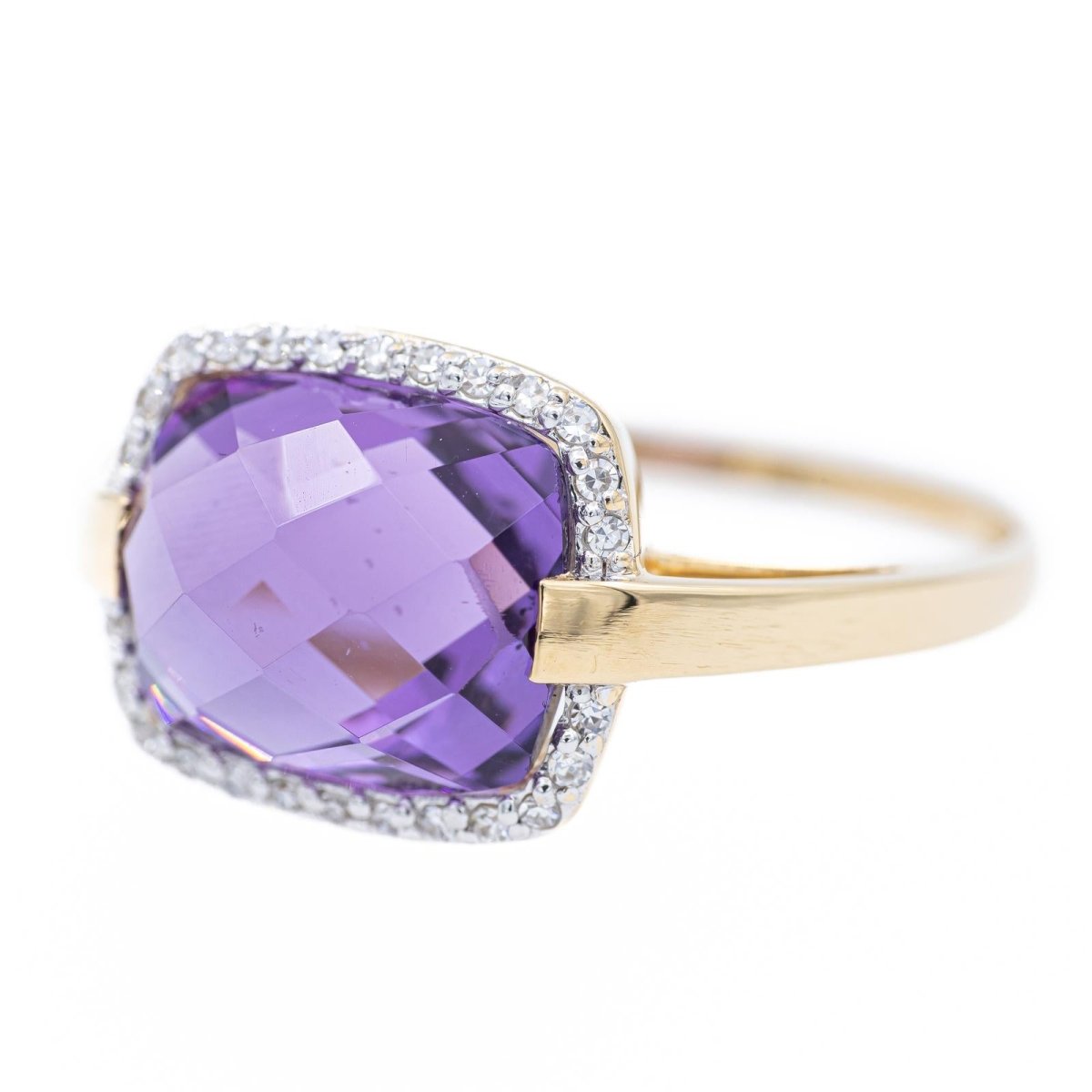 Bague Cocktail en or jaune, diamants et améthyste - Castafiore