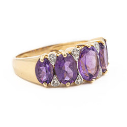 Bague Cocktail en or jaune, diamants et améthyste - Castafiore