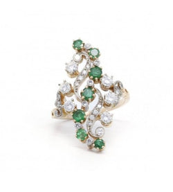 Bague Cocktail en or jaune, diamants et émeraudes - Castafiore