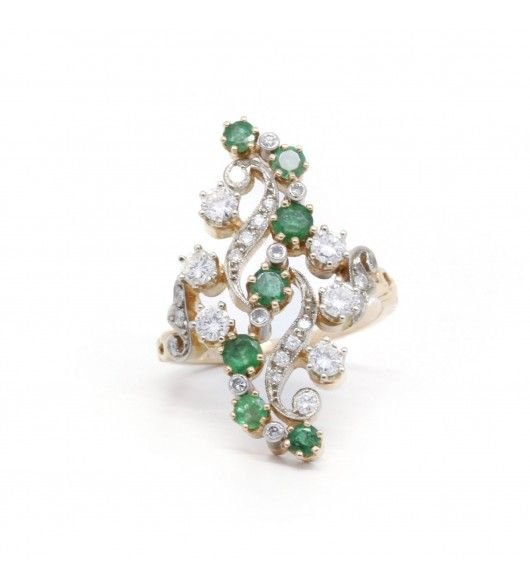 Bague Cocktail en or jaune, diamants et émeraudes - Castafiore