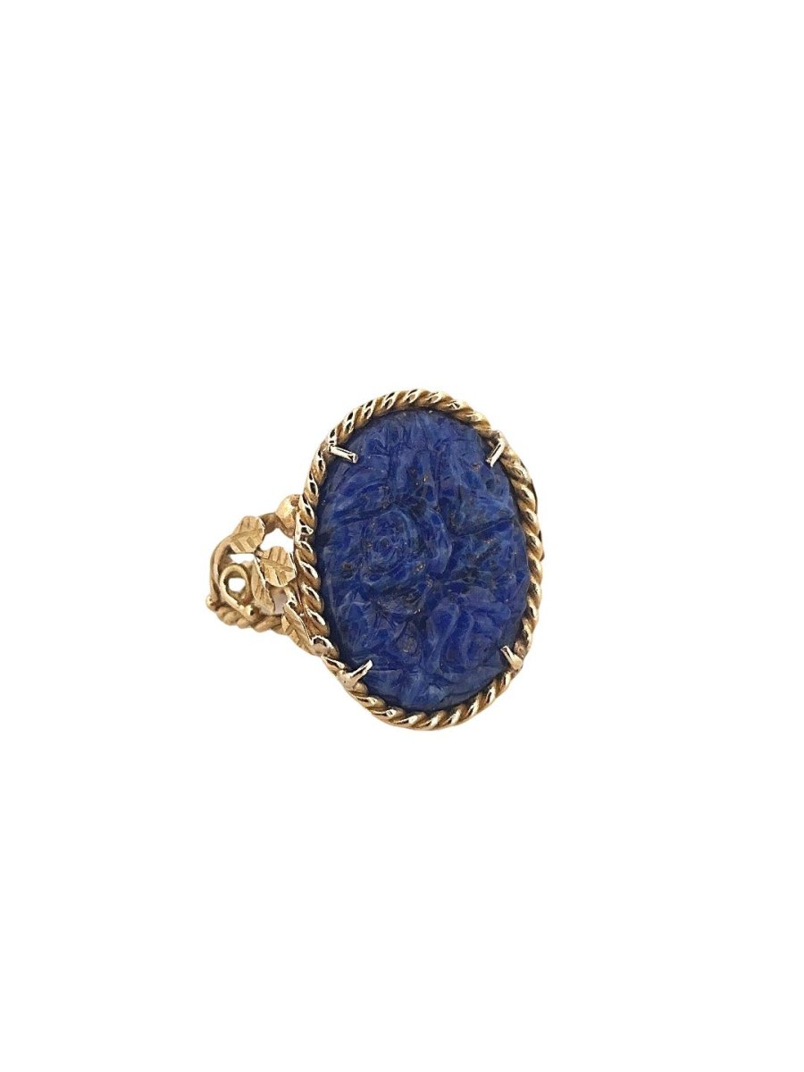 Bague Cocktail en or jaune effet lapis lazuli - Castafiore