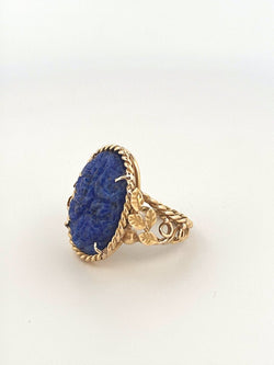 Bague Cocktail en or jaune effet lapis lazuli - Castafiore