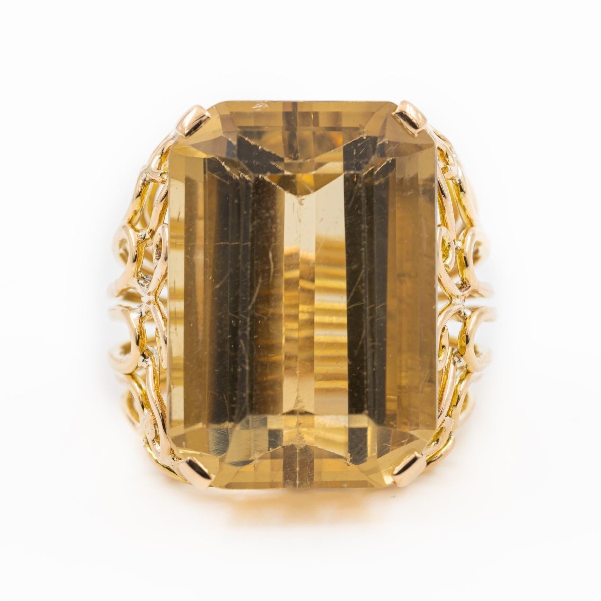 Bague Cocktail en or jaune et quartz jaune - Castafiore