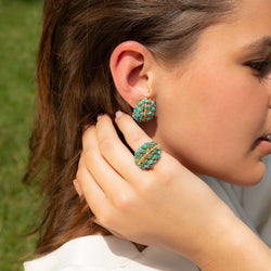 Bague Cocktail en or jaune et turquoise - Castafiore