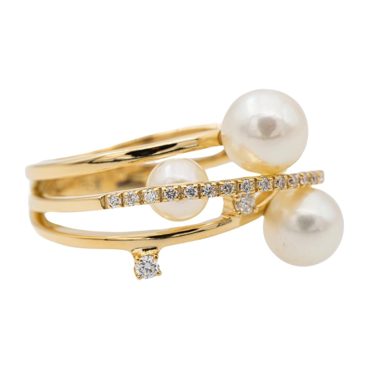 Bague Cocktail en or jaune, perles et diamants - Castafiore