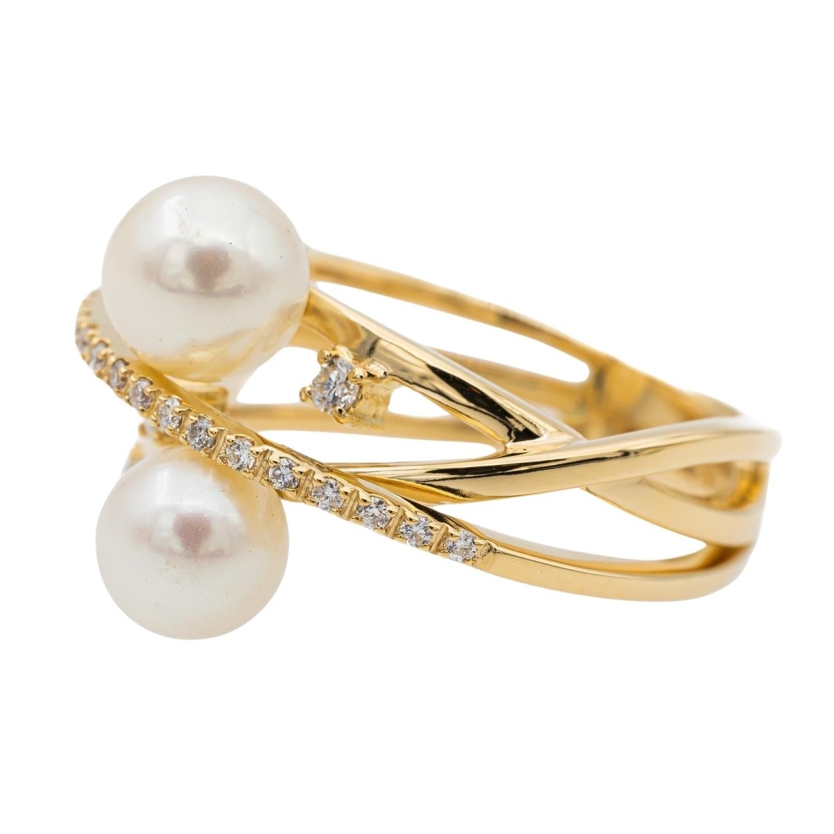 Bague Cocktail en or jaune, perles et diamants - Castafiore