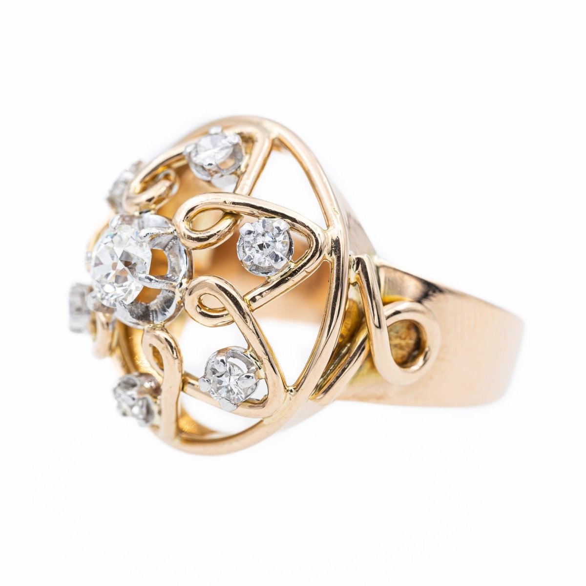 Bague Cocktail en or jaune, platine et diamant - Castafiore