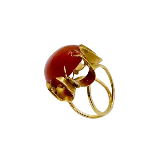 Bague Cocktail en or rose et cabochon de cornaline - Castafiore
