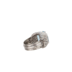 Bague Cocktail en platine, aigue-marine et brillant - Castafiore