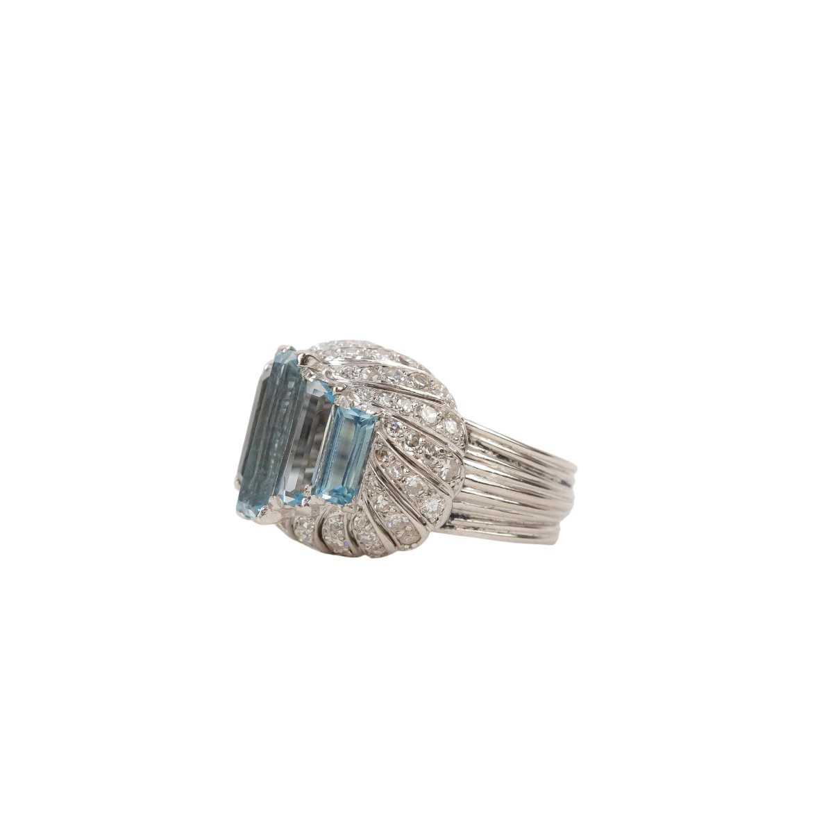 Bague Cocktail en platine, aigue-marine et brillant - Castafiore