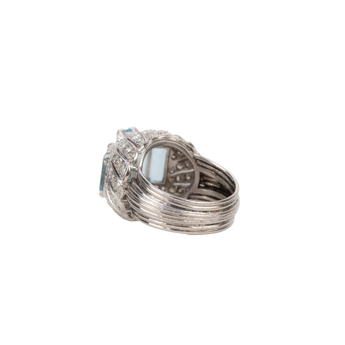Bague Cocktail en platine, aigue-marine et brillant - Castafiore