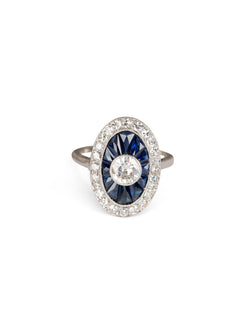 Bague Cocktail en platine, diamants et saphir - Castafiore