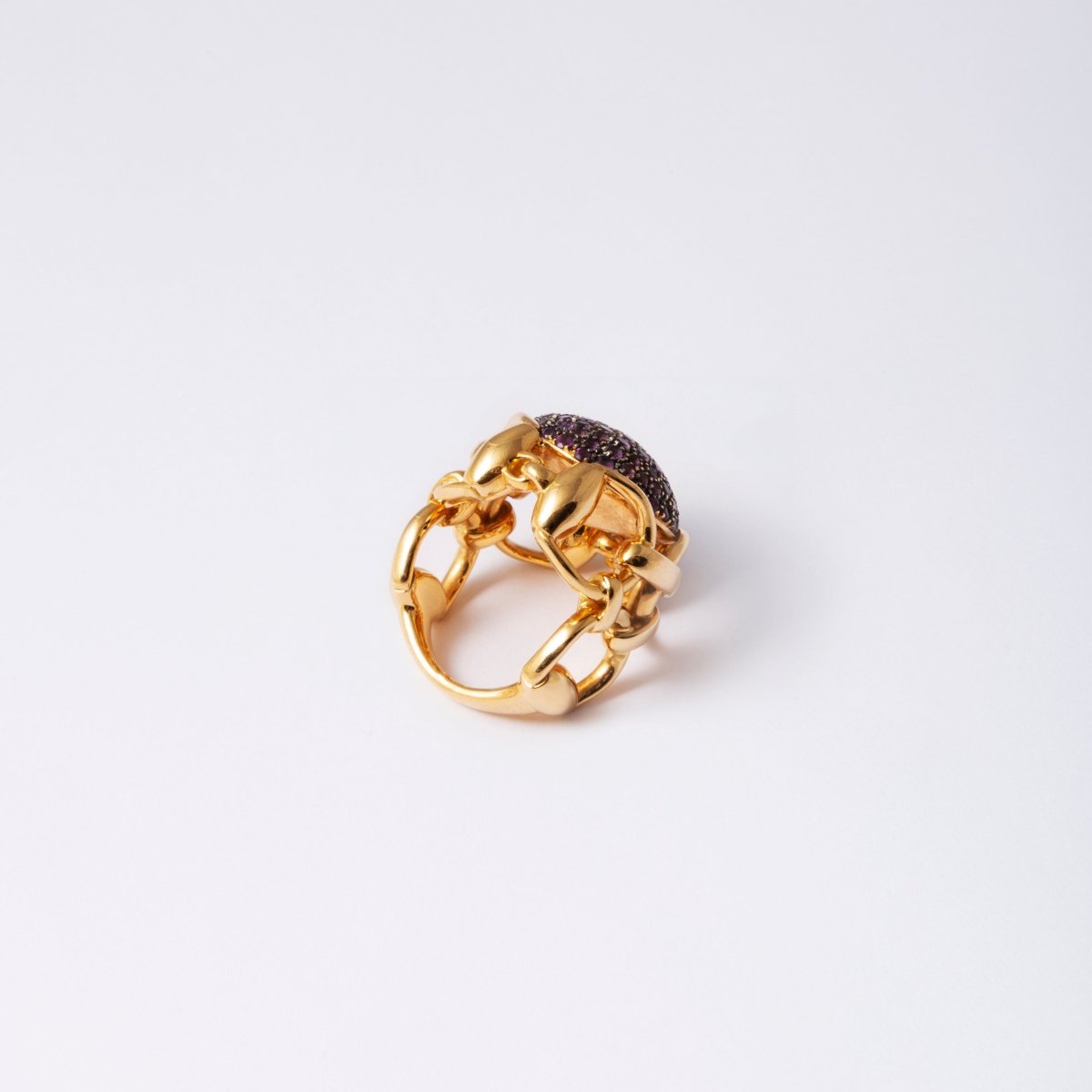 Bague Cocktail GUCCI "étrier" en or jaune et améthystes - Castafiore