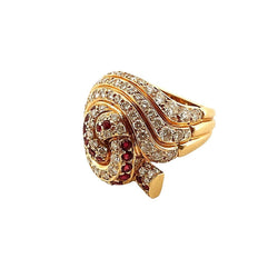 Bague Cocktail HERVÉ SCHICK en or jaune, rubis et diamants - Castafiore