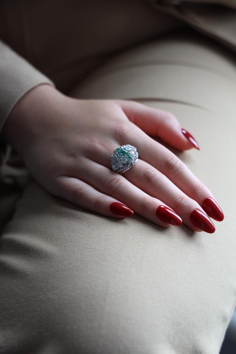 Bague Cocktail Or blanc Emeraude - Castafiore