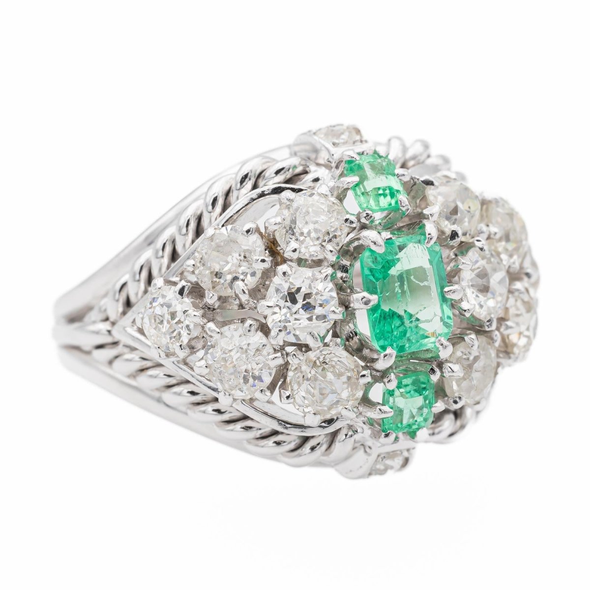 Bague Cocktail Or blanc Emeraude - Castafiore