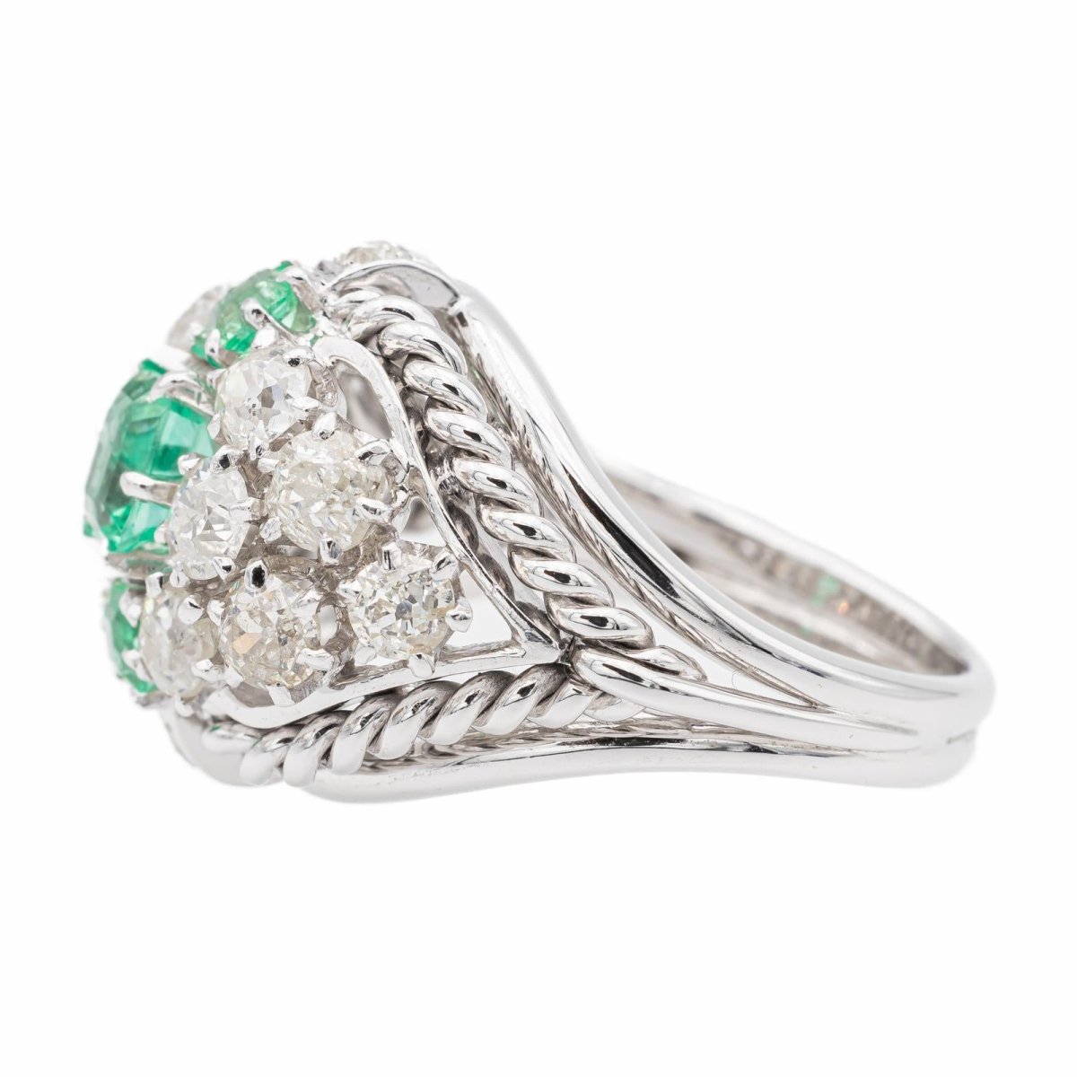Bague Cocktail Or blanc Emeraude - Castafiore