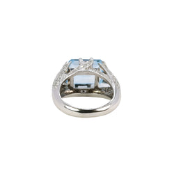 Bague cocktail vintage en or blanc, diamants et aigue-marine - Castafiore