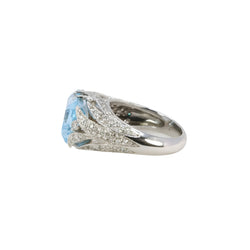 Bague cocktail vintage en or blanc, diamants et aigue-marine - Castafiore