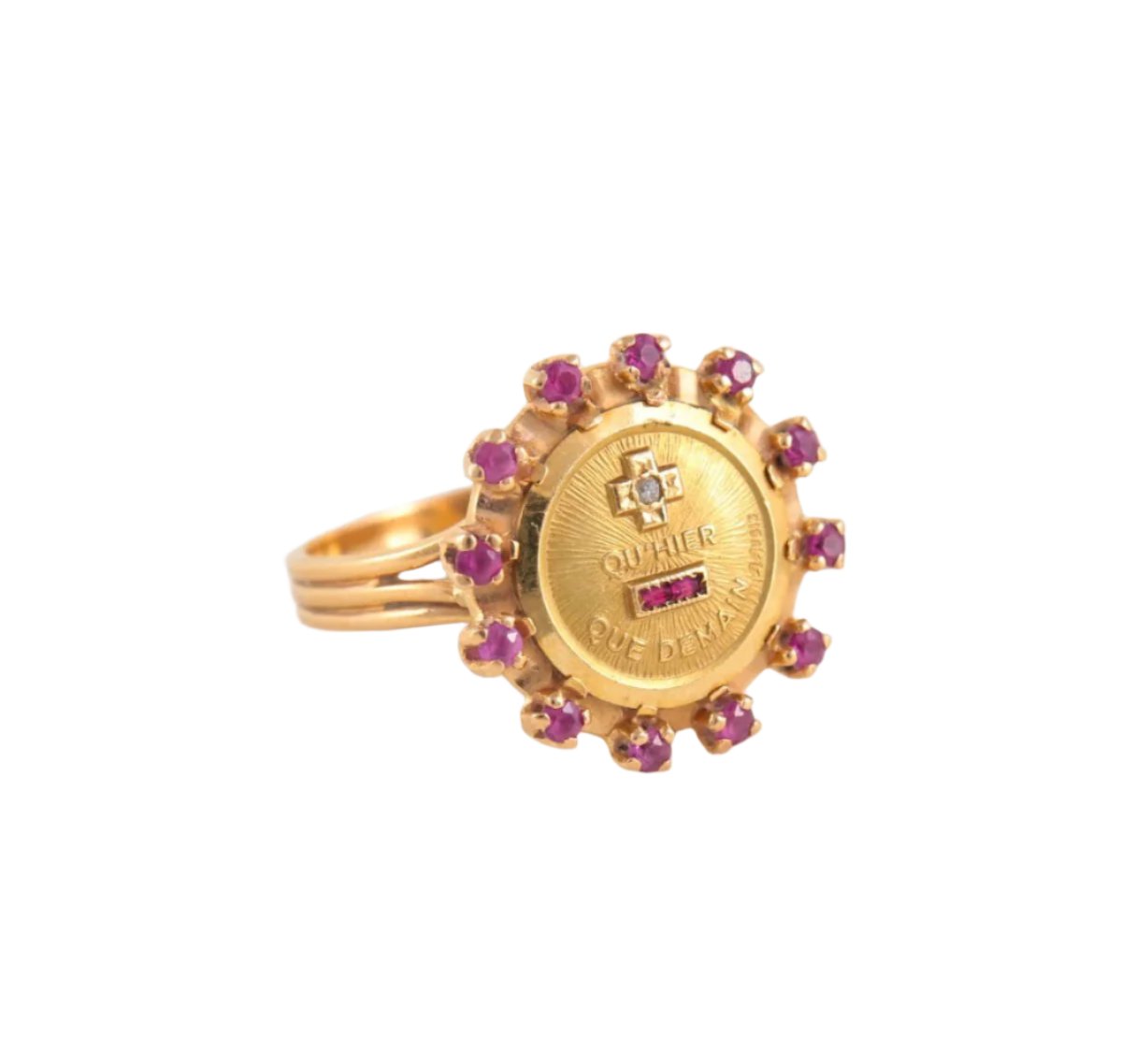 Bague d’Amour Augis en Or, Rubis et Saphirs Roses, Plus Hier Moins Demain, A. Augis - Castafiore