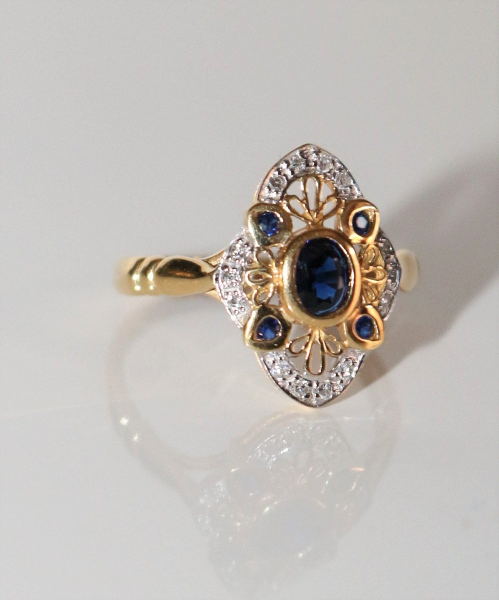Bague Dentelles Saphirs Style Belle Epoque - Castafiore