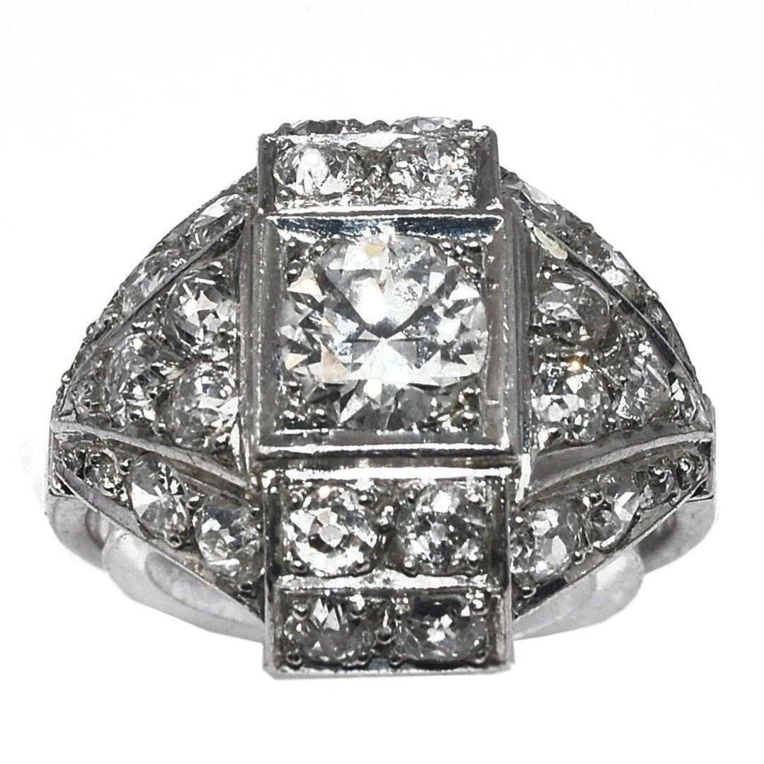 Bague des années 30 Art déco en platine - Castafiore