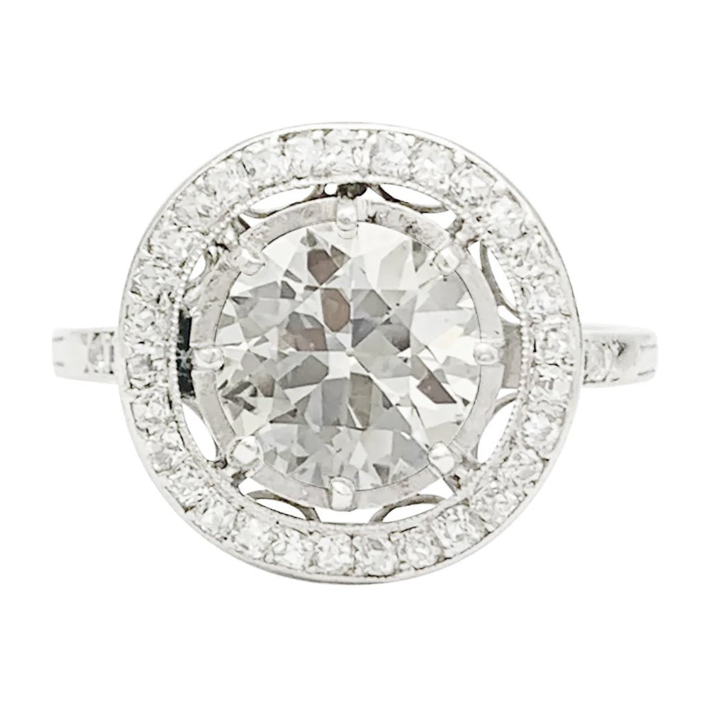 Bague diamant 1,77 cts à entourage, platine - Castafiore
