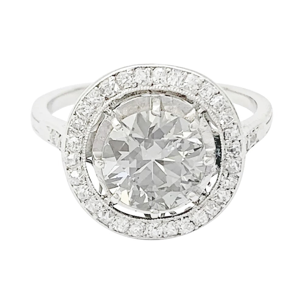 Bague diamant 1,77 cts à entourage, platine - Castafiore