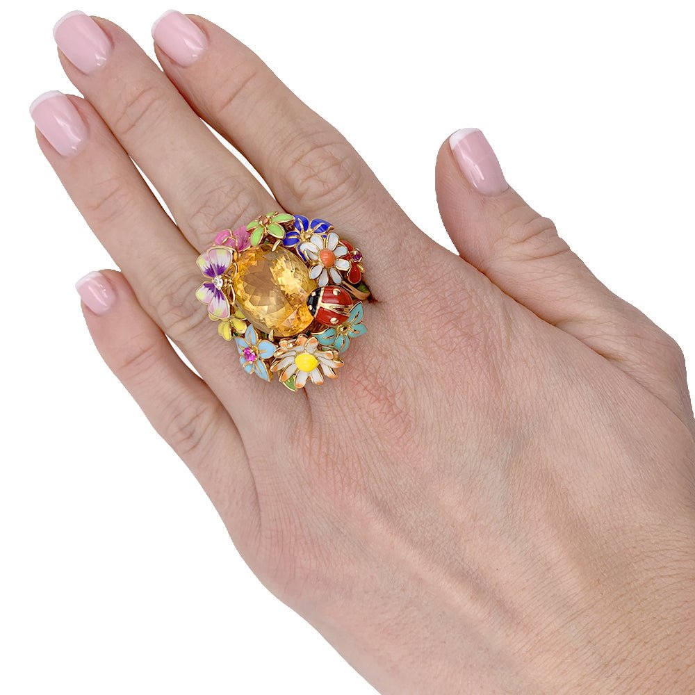 Bague Dior, "Diorette", citrine, laque, or jaune - Castafiore