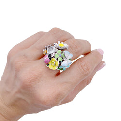 Bague DIOR "Diorette" en or blanc, émail, aigue-marine et diamant. - Castafiore