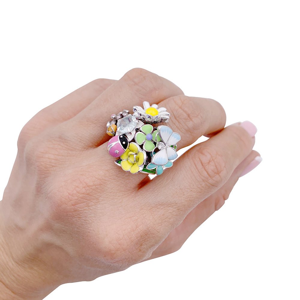 Bague DIOR "Diorette" en or blanc, émail, aigue-marine et diamant. - Castafiore