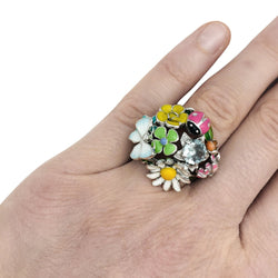 Bague DIOR "Diorette" en or blanc, émail, aigue-marine et diamant. - Castafiore