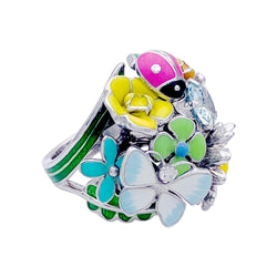 Bague DIOR "Diorette" en or blanc, émail, aigue-marine et diamant. - Castafiore