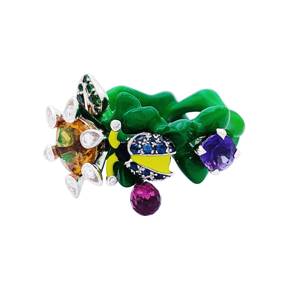 Bague Dior, "Milly Carnivora", laque, diamants, pierres de couleur. - Castafiore