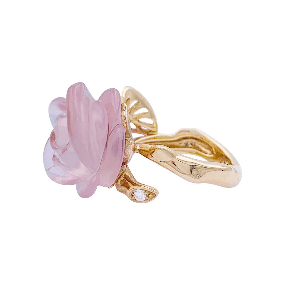 Bague Dior, "Pré Catelan", or rose, quartz rose, diamant. - Castafiore