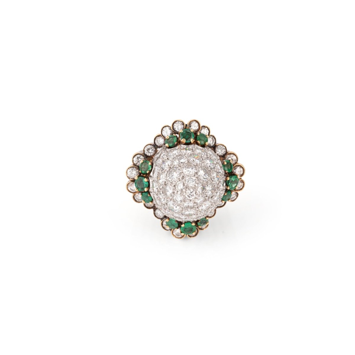Bague Dôme en or jaune, émeraudes et diamants - Castafiore