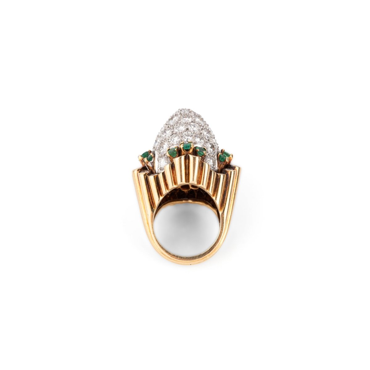 Bague Dôme en or jaune, émeraudes et diamants - Castafiore