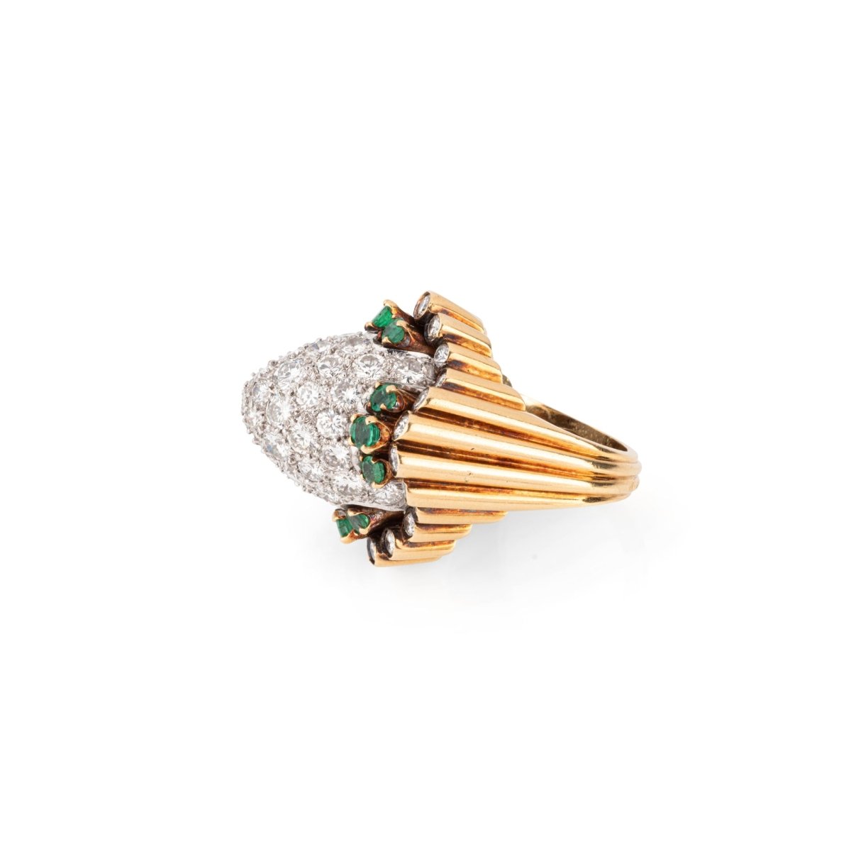 Bague Dôme en or jaune, émeraudes et diamants - Castafiore