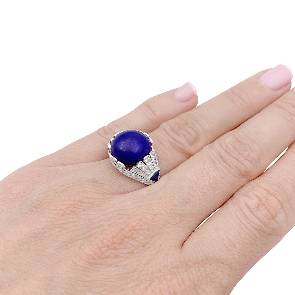 Bague dôme en platine, lapis lazuli et diamants. - Castafiore