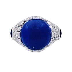 Bague dôme en platine, lapis lazuli et diamants. - Castafiore