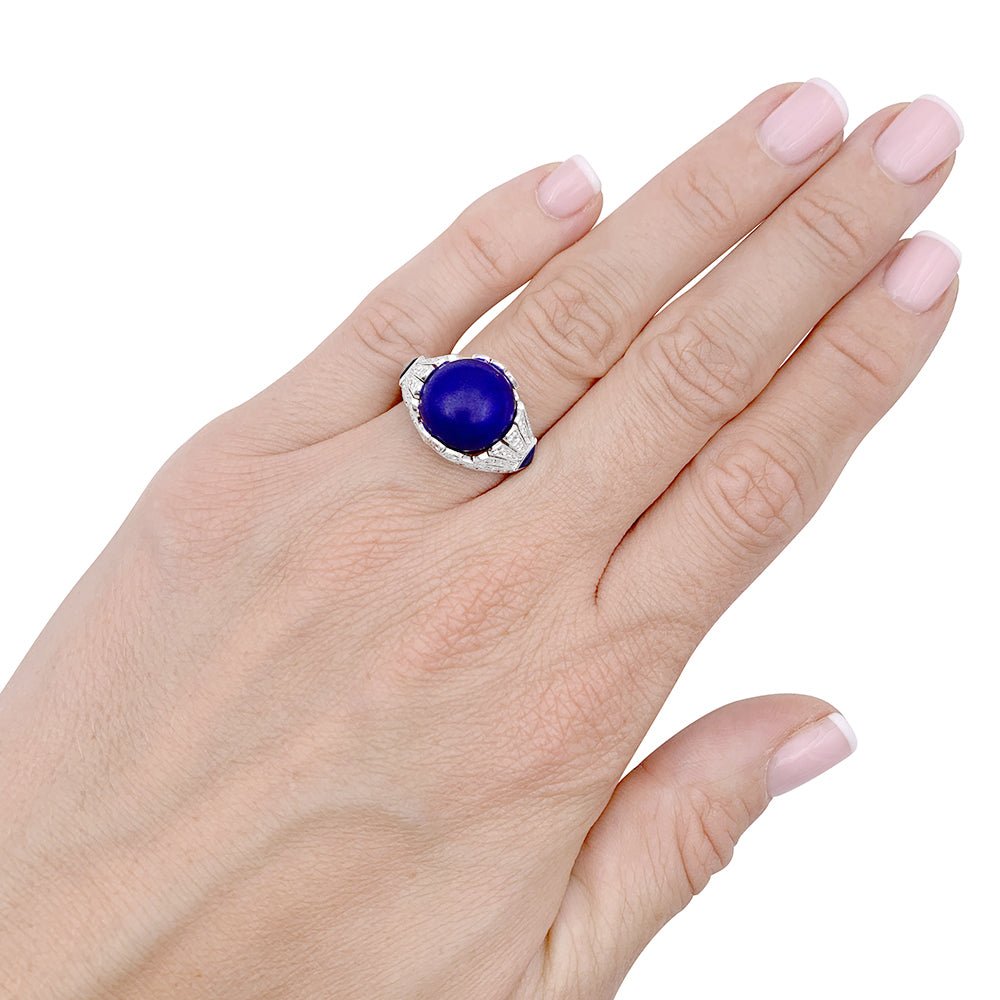 Bague dôme en platine, lapis lazuli et diamants. - Castafiore