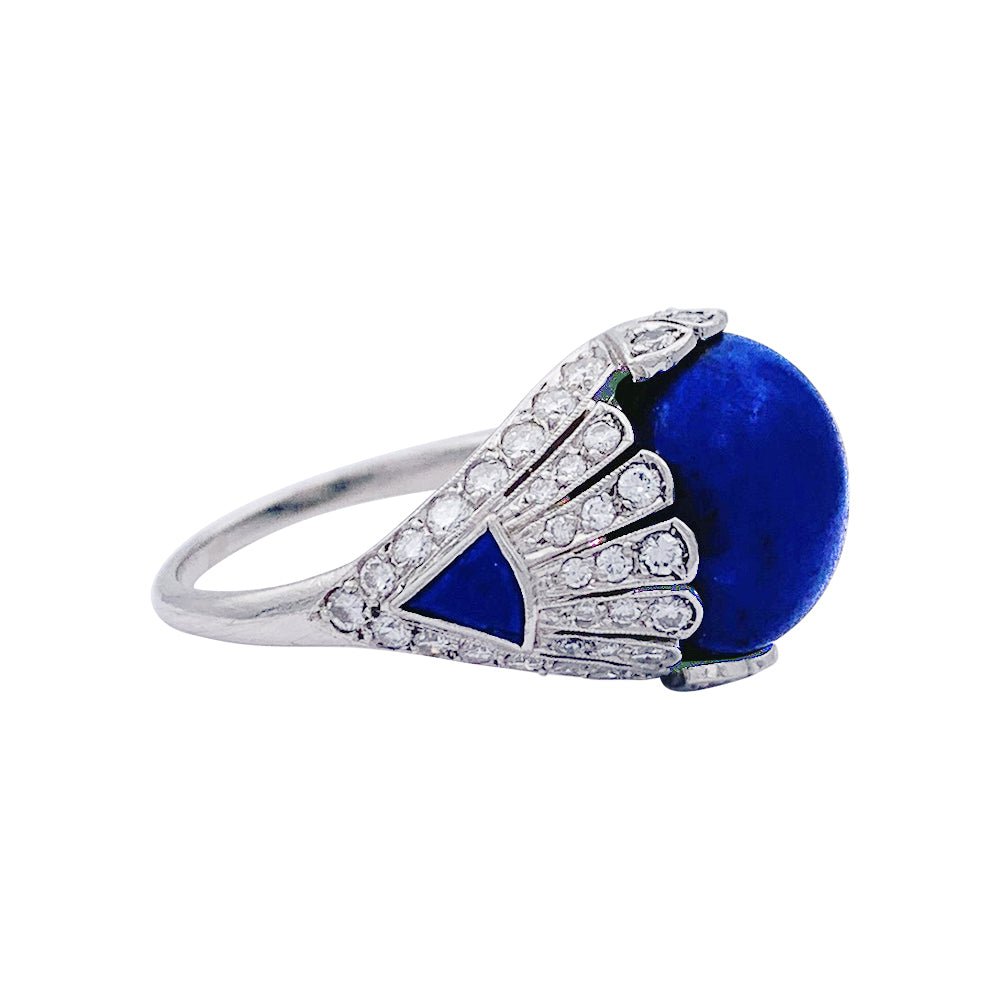 Bague dôme en platine, lapis lazuli et diamants. - Castafiore