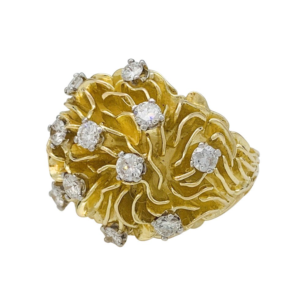 Bague dôme or jaune, platine et diamants - Castafiore