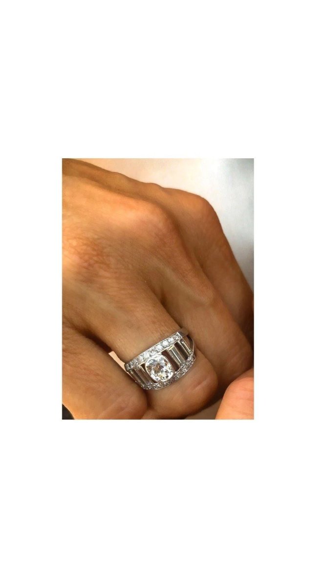 Bague en diamant et platine forme bandeau - Castafiore