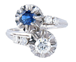 Bague en or 18 carats, toi et moi en diamants et Saphir - Castafiore